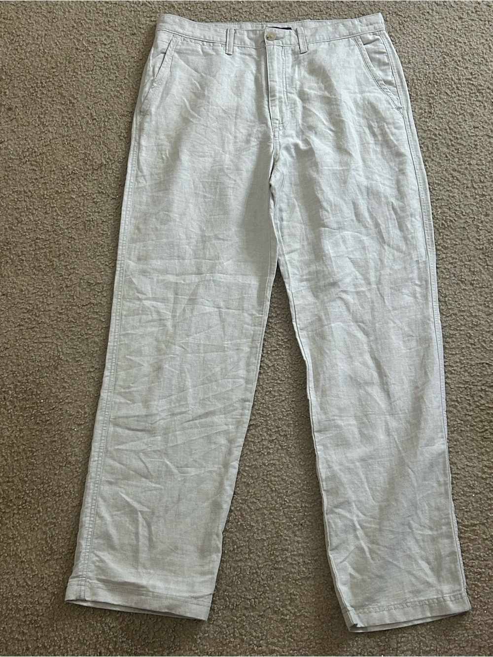 Nautica Linen Blend Pants Mens 32x32 Classic Fit Off White Straight coastal